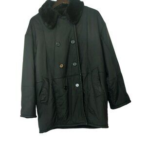 Searle Black Double-Breasted Coat With Faux Fur Lining Womens Large